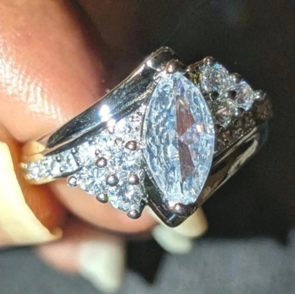 3ct Marquise Cut Lab Created Diamond 14k White Gold Plated Ring